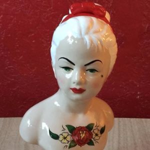 Tattooed Lady Bust ~ Hand Painted Vintage Statue